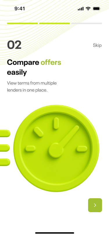 Main screen: select loan amount